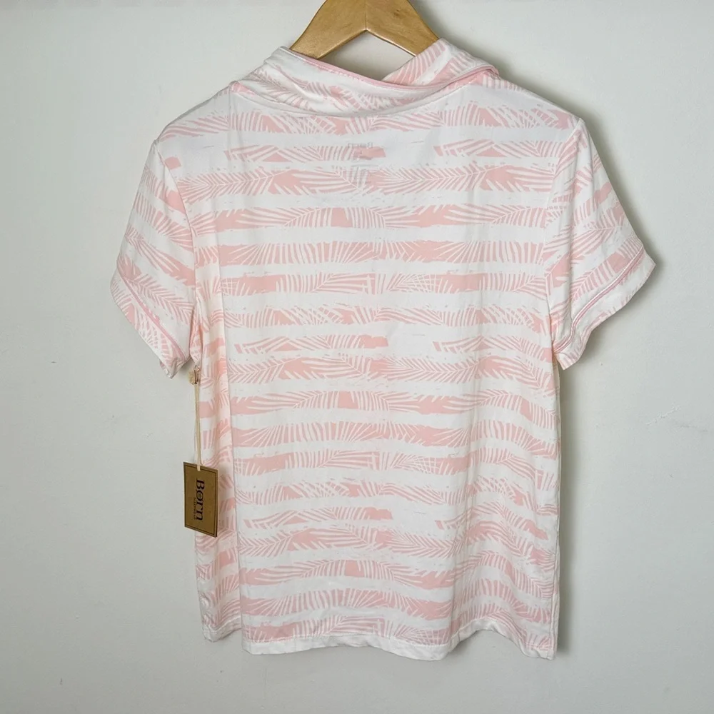 Born Light Pink and White Button Down Pajama Shirt Size L NWT